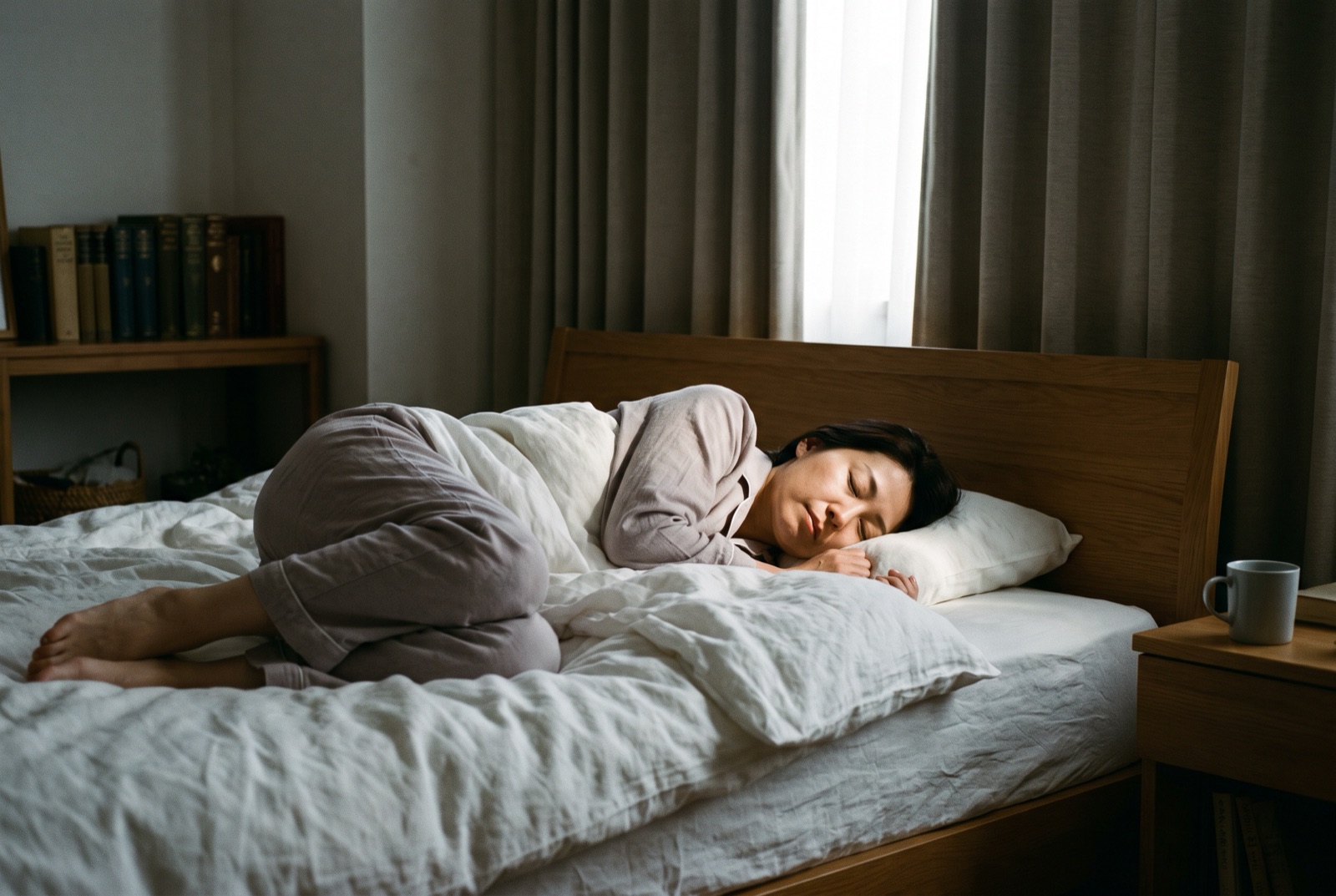 ベッドで穏やかに眠っている女性